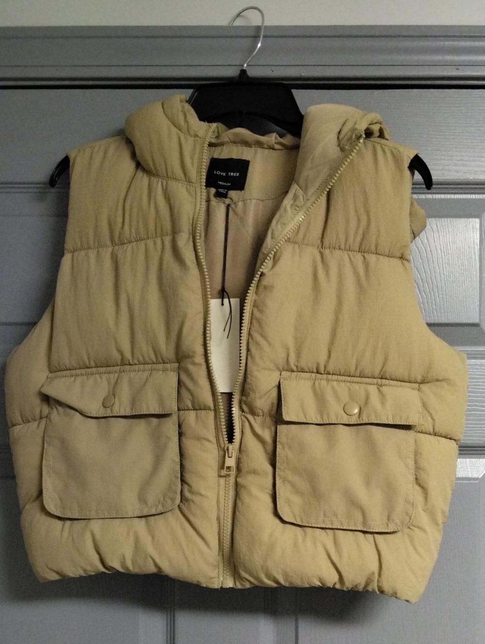 Love Tree Tan Quilted Hooded Puffer Vest - Picture 3 of 3